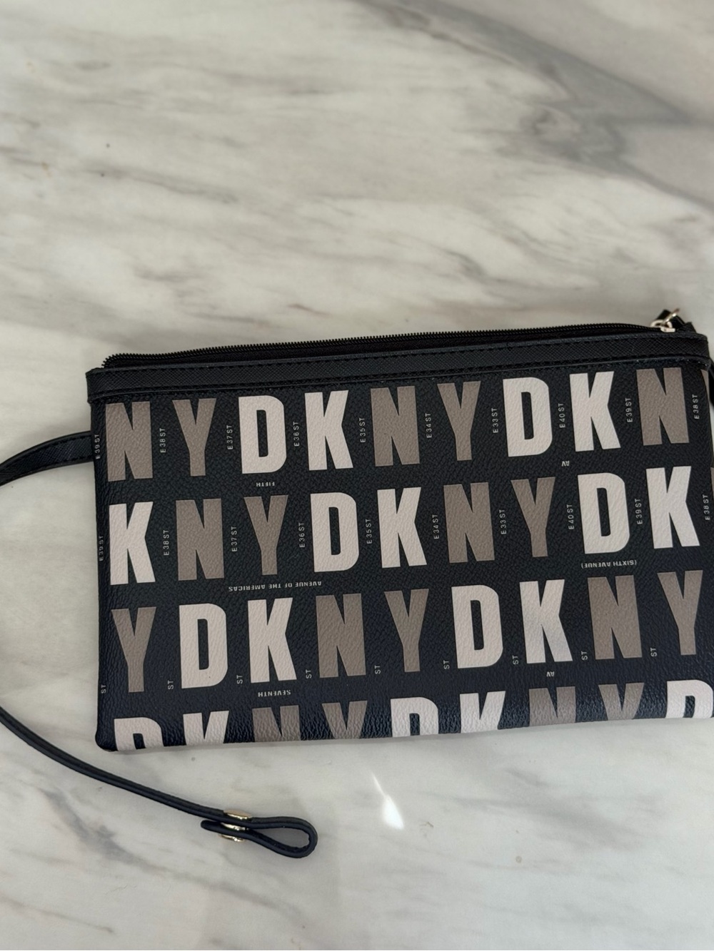 DKNY Black & Gray Logo Wristlet with Strap
